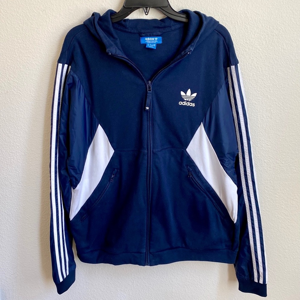 adidas Originals Men’s Mixed Media Full-Zip Navy Hoodie Size Large